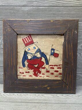 Rustic Patriotic Uncle Sam Humpty Dumpty Primitive Wood Frame USA Americana